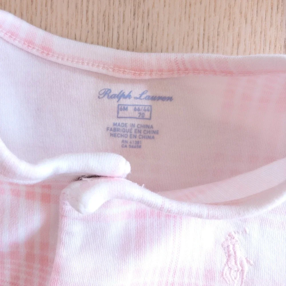 Ralph Lauren Convertible Romper Gown Pink Plaid Snap Front Baby Girl 6 Months